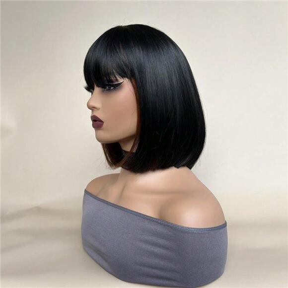 Mixed Brown Color Short Bob Wigs With Bangs 10 Inch main image 9